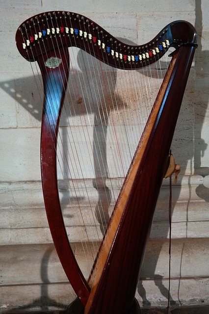 A grand harp or pedal harp.